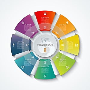 Circle infographic template. Process wheel. Vector pie chart. Business concept with 8 options