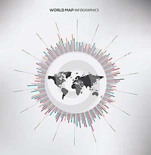 Circle Infographic and World Map. Flat Vector.