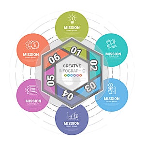 Circle infographics elements design with numbers 6 option, 6 step. can be used for workflow layout, diagram