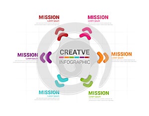 Circle infographics elements design with numbers 6 option, 6 step. can be used for workflow layout, diagram, number step up