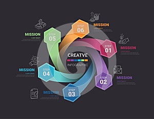 Circle infographics elements design with numbers 6 option. can be used for workflow layout, diagram, number step up options