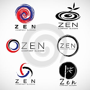 Circle ink and bamboo leaf for Zen business and spa logo vector set design