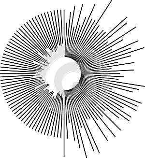 circle irregular rays half inside-outside empty small circle center