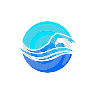 Circle Isolated icon logo sport swimming swimmer on the wave water blue