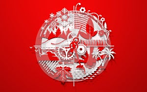 Circle of life wallpaper. All seasons cycle symbol. Spring, summer, autumn, winter. Hands of the life clock. 3D rendering