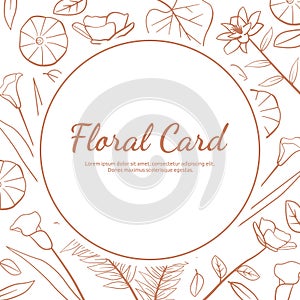 Circle Line Art Design Flower Leaf Frame Greeting Invitation Card