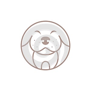 Circle with line cute dog smile logo design, vector graphic symbol icon illustration creative idea