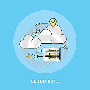 Circle line flat design of cloud data, modern illustration