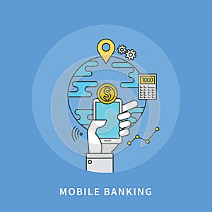 Circle line flat design of mobile banking, modern illustration