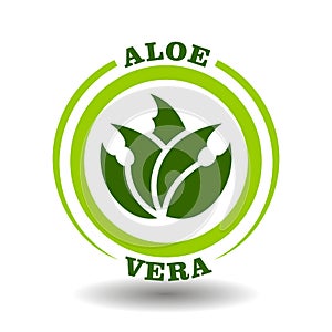 Circle logo Aloe vera with simple cactus leaves symbol in round vector icon. Natural cosmetics sign with bio organic extract