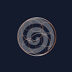 Circle logo emblem. Geometric, luxury style icon isolated on dark background.