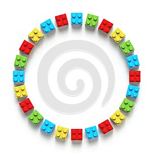 Circle made of colorful toy bricks 3D