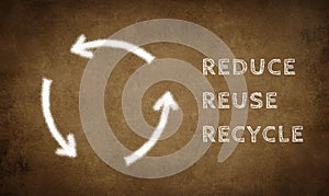 Circle made by three arrows standing for reduce, reuse and recycle, environmental issue