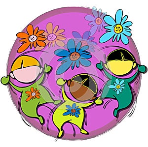 Circle Mandala with Flowers, Cartoon for Baby Children-Diversity