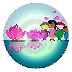 Circle Mandala with Lotus Flower, Cartoon for Baby Children-Diversity