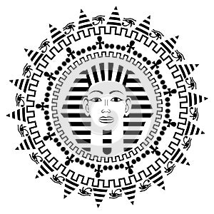 Circle mandala with Pharaoh Tutankhamun