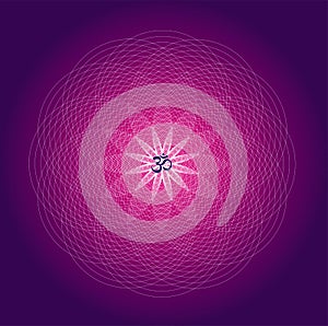 Circle mandala in purple colors. Sign Aum / Om / Ohm in center. Spiritual esoteric symbol.