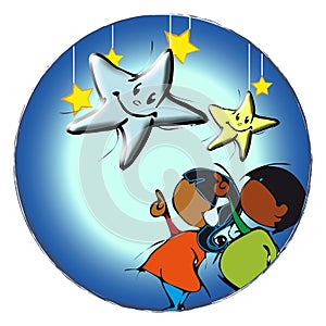 Circle Mandala with Stars Cartoon for Baby African Children-Diversity