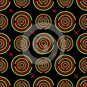 Circle maze colorful seamless pattern on black background