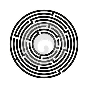 Circle Maze. Labyrinth with Entry and Exit. Find the Way Out Concept. Vector Illustration.