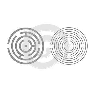 Circle maze or labyrinth grey set icon .