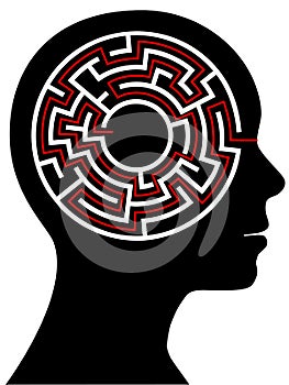 Circle Maze Puzzle as a Brain in a Person Head