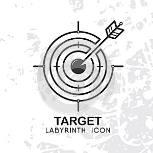 Circle maze target linear icon. Vector circular labyrinth outline sign. Business puzzle concept symbol