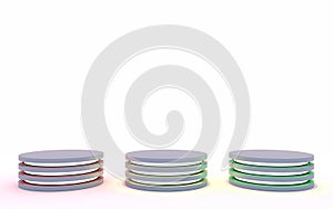 Three mock up`s of empty stage.Space to place your text or object. 3d render.