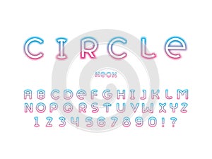 Circle neon font. Vector alphabet