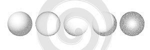 Circle noise texture. 3D grain sphere. Black dot vector halftone isolated. Grunge round spray