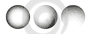 Circle noise texture dotwork grain 3D sphere planet dot vector halftone background, grunge grainy round spray