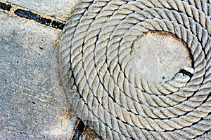 Circle of old rope on the boat.