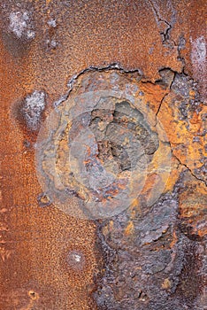 Circle of old weathered rusting metal background