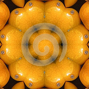 Circle orange fruit background with a kaleidoscope concep