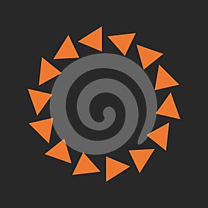 Circle of orange triangles on gray background