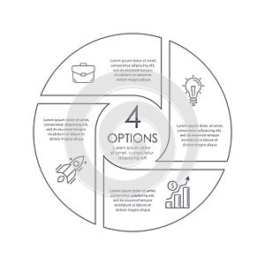 Circle outline infographic with 4 steps or options. Infographics template for business concept can be used for layout