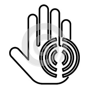 Circle palm scanning icon outline vector. Print data id
