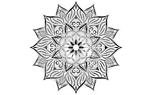 Circle pattern petal flower of mandala with black and white,Vector floral mandala relaxation patterns unique design with white bac