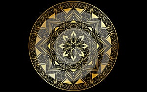 Circle pattern petal flower of mandala with gold color,Vector floral mandala patterns unique design with black background,Hand