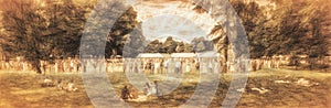 Circle of people on Ceremony, Painting effect.