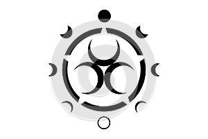 Circle Phases of the moon, Three crescents moon, spiritual mandala, Sacred Geometry. Wiccan wheel symbol, Triple Goddess vector