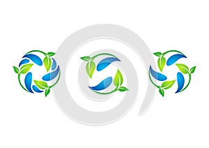 Circle,plant,waterdrop,logo,leaf,spring,recycling,nature,set of round symbol icon design vector