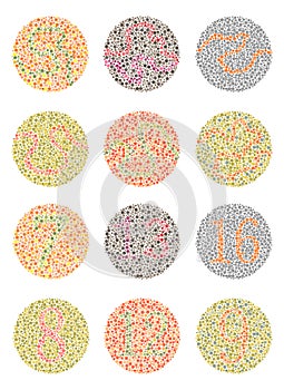 circle plate with numbers form blind color Ishihara test photo