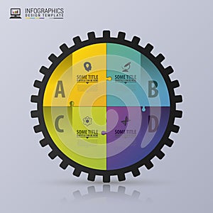 Circle puzzle with gear. Infogrpahic on the grey background. Vector illustration