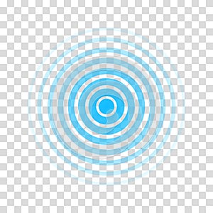 Circle radar wave. Sound ripple icon. Blue effect pulse isolated on transparent background. Signal radio. Pattern sonar. Vibration