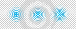 Circle radar wave. Sound ripple icon. Blue effect pulse isolated on transparent background. Signal radio. Pattern sonar. Vibration