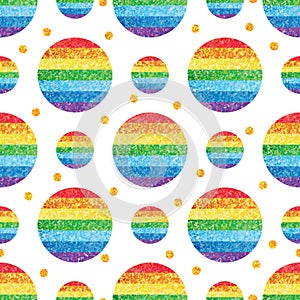 Circle rainbow glitter symmetry gold glitter decor seamless pattern