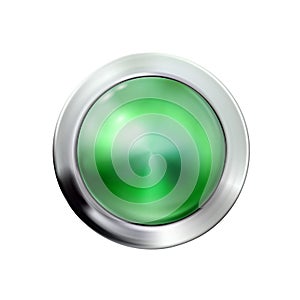 Circle realistic glossy green button. Vector illustration Eps10