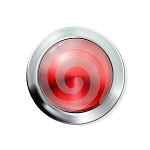 Circle realistic glossy red button. Vector illustration Eps10