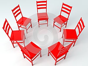 Circle of red chairs